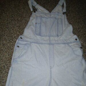 Casual Distressed Light Blue Denim Overall Shorts